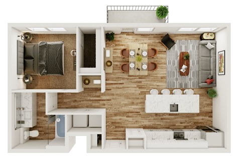 Floor plan for 1 bed, 1 bath, 836 sqft